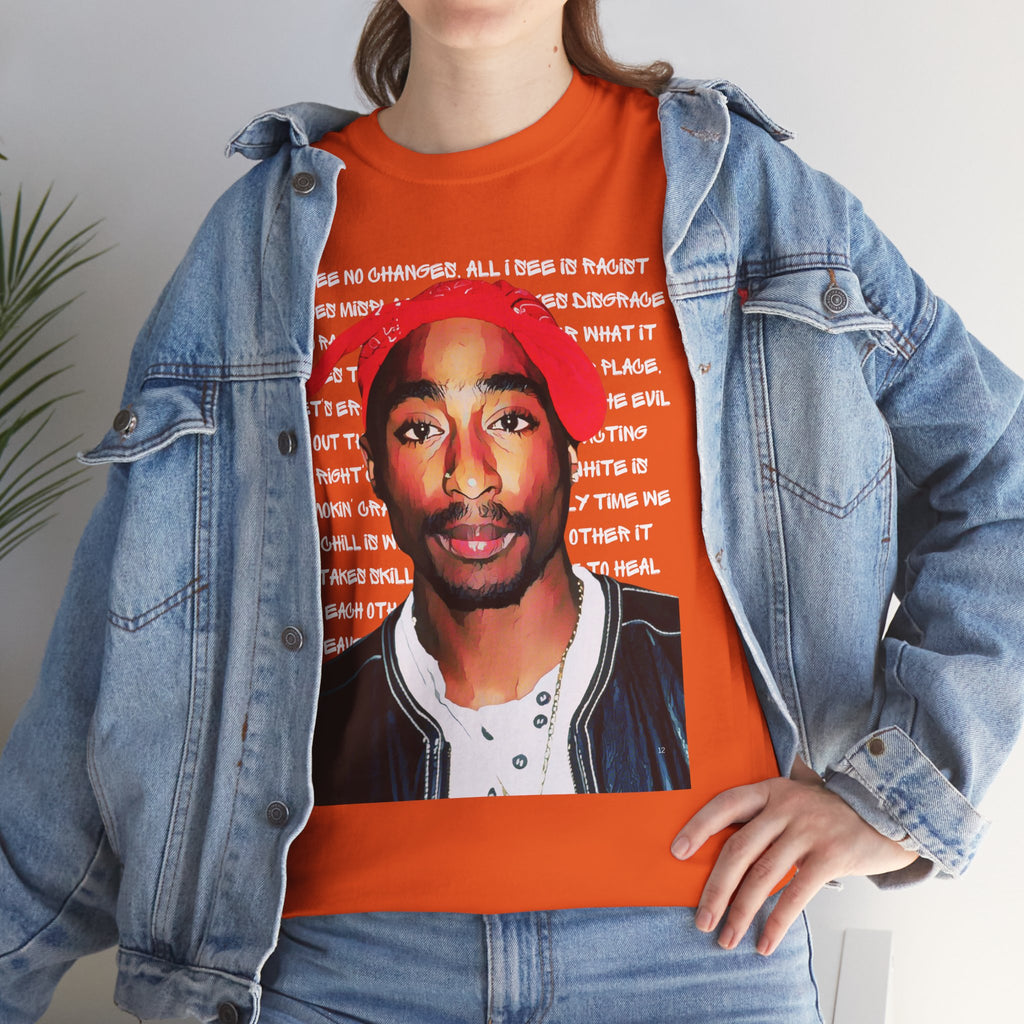 Pac Cartoon Graphic Tee with Changes Lyrics Text — Retro Streetwear T-Shirt