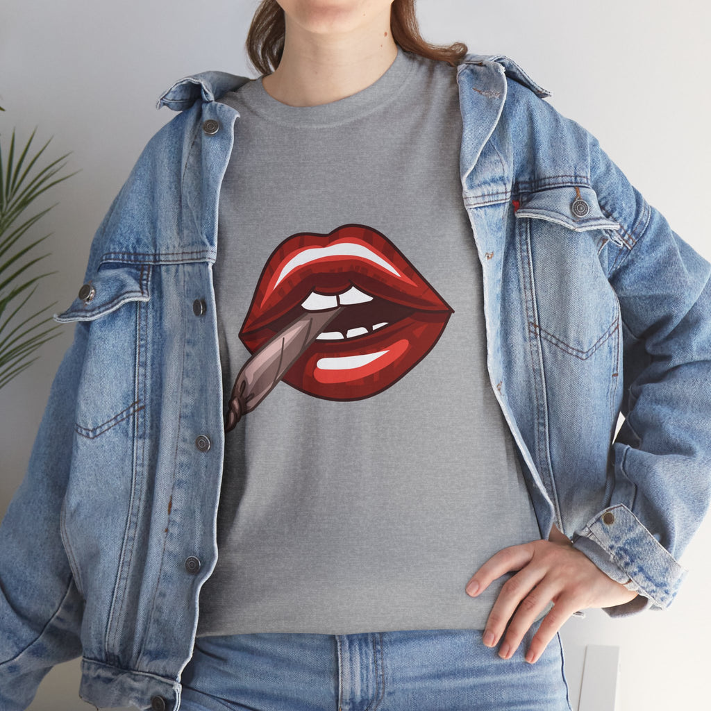 Graphic Tee — Red Lips Smoking Joint Design