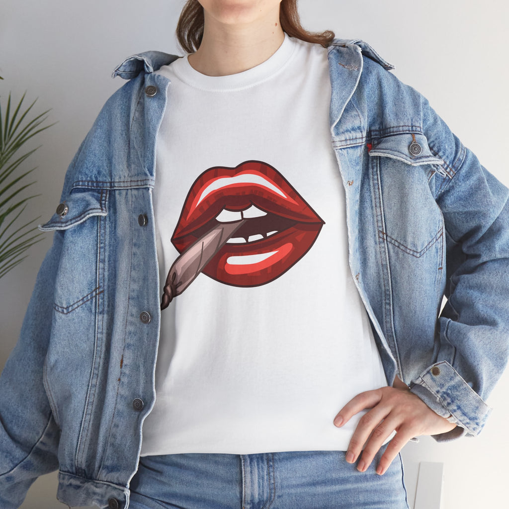 Graphic Tee — Red Lips Smoking Joint Design