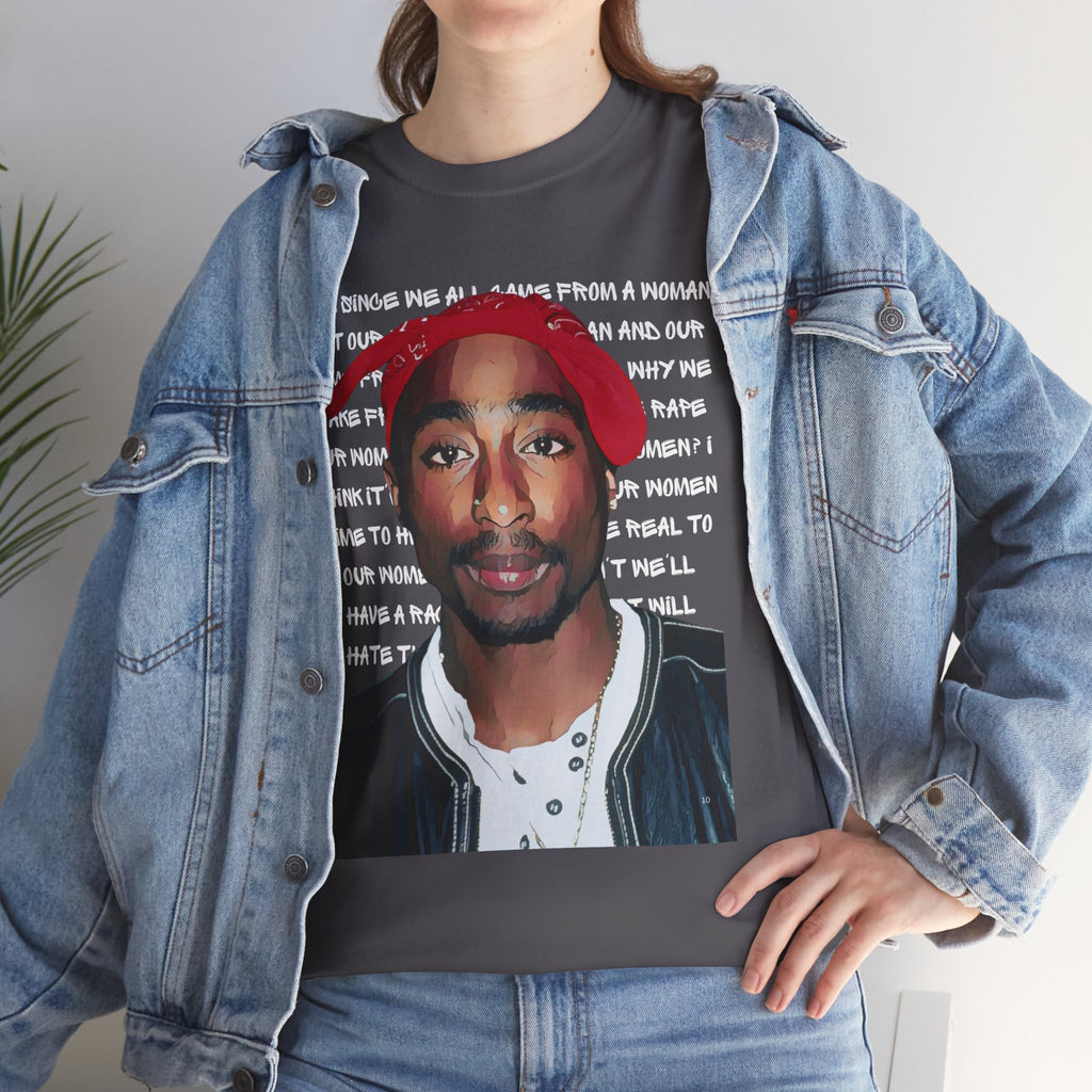Pac Graphic Photo Tee with Keep Your Head Up Lyrics Text