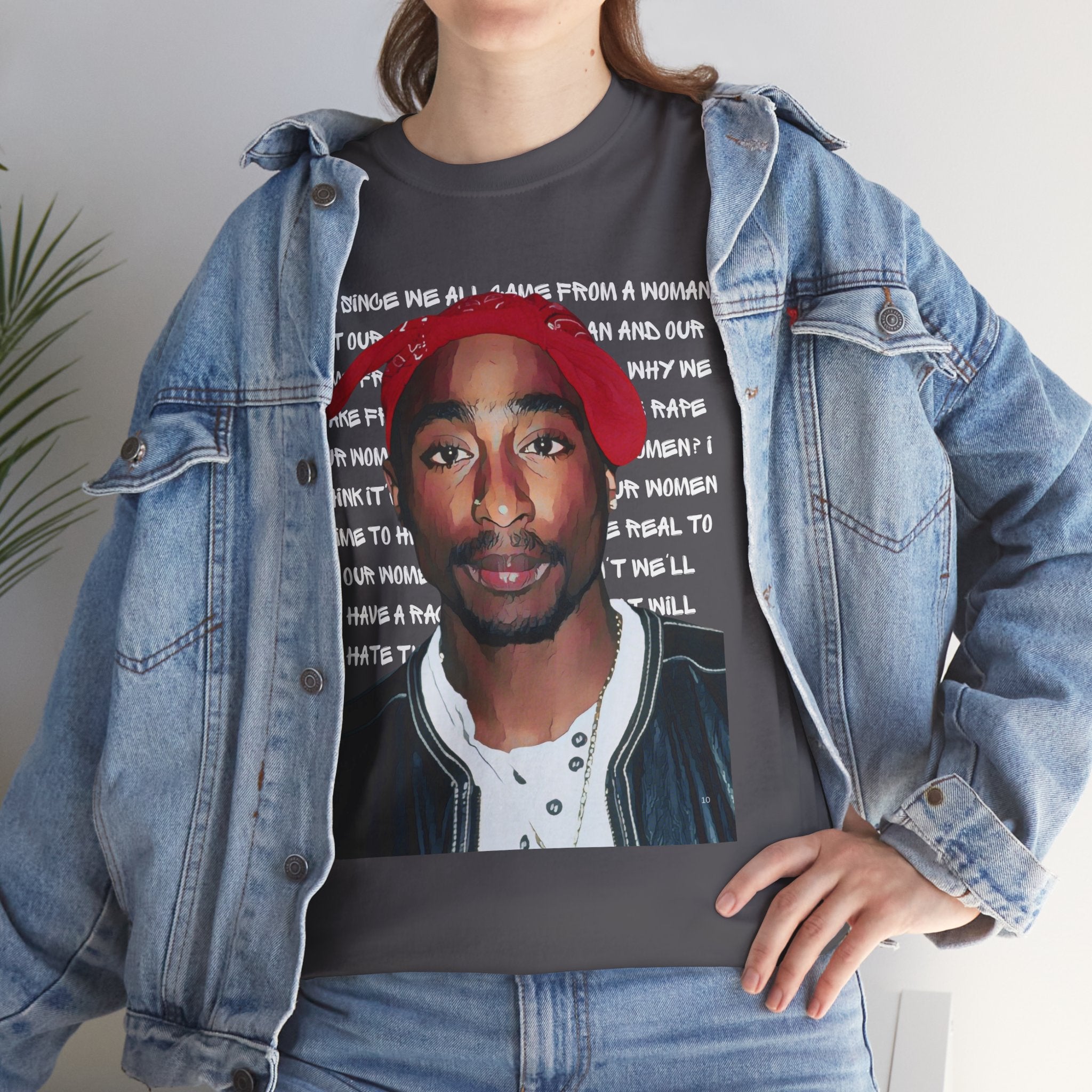 Pac Graphic Photo Tee with Keep Your Head Up Lyrics Text