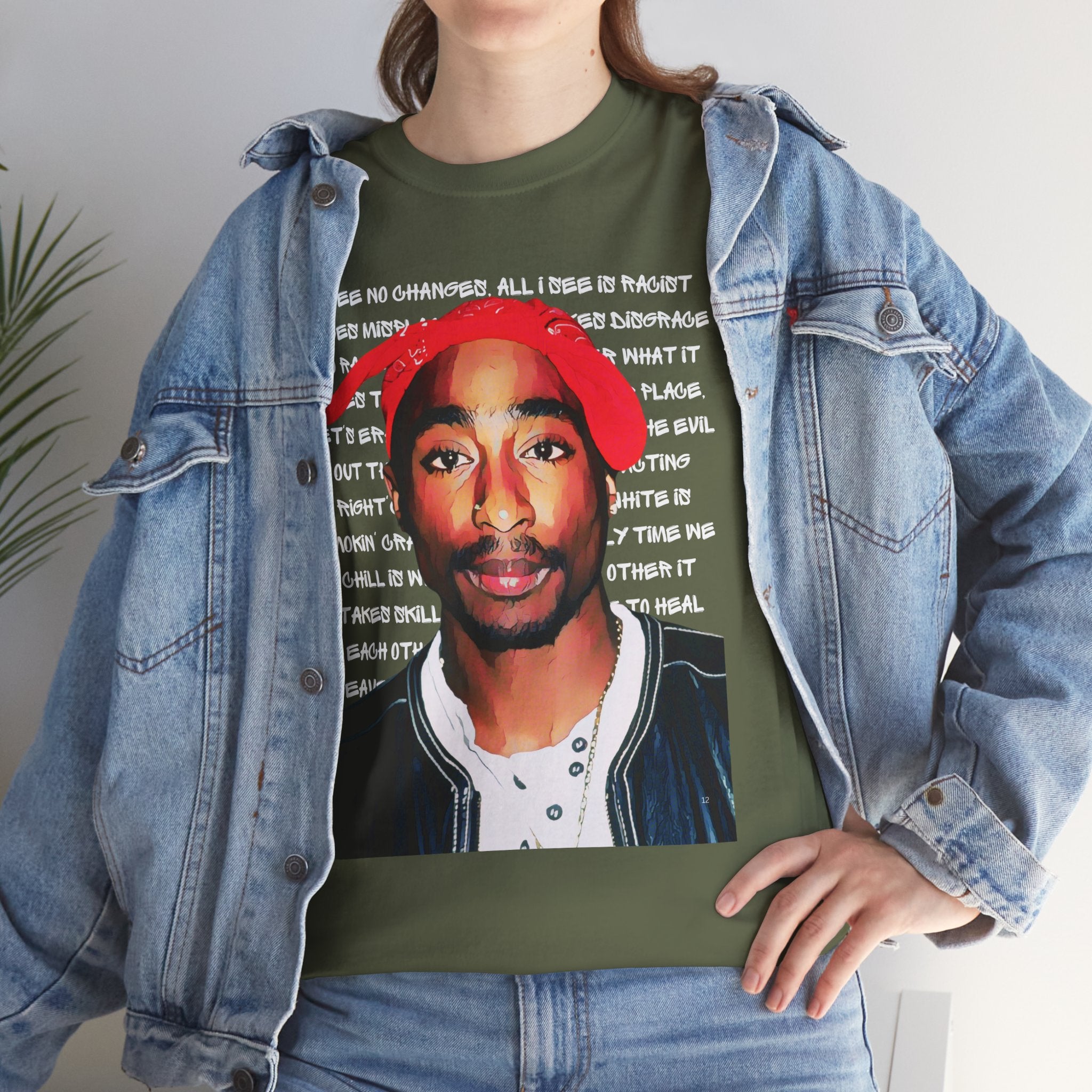 Pac Cartoon Graphic Tee with Changes Lyrics Text — Retro Streetwear T-Shirt