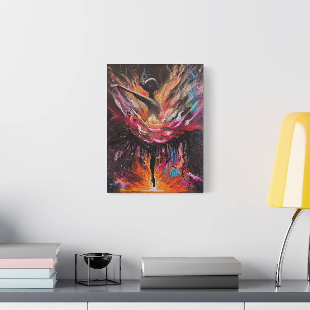 'The Reset'- Floral Ballerina emerging from the flames - Canvas Print — Vibrant Dancer Art on Matte Stretched Canvas