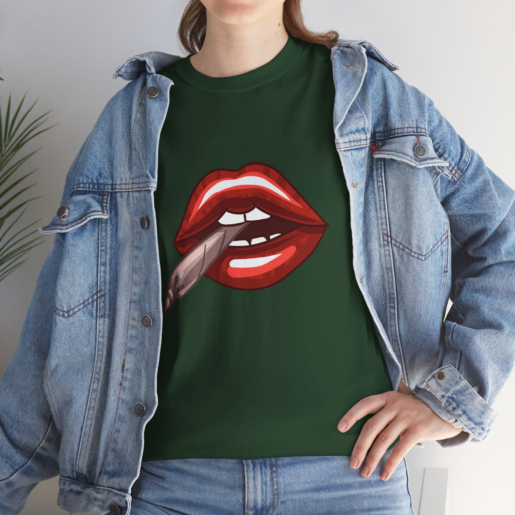 Graphic Tee — Red Lips Smoking Joint Design