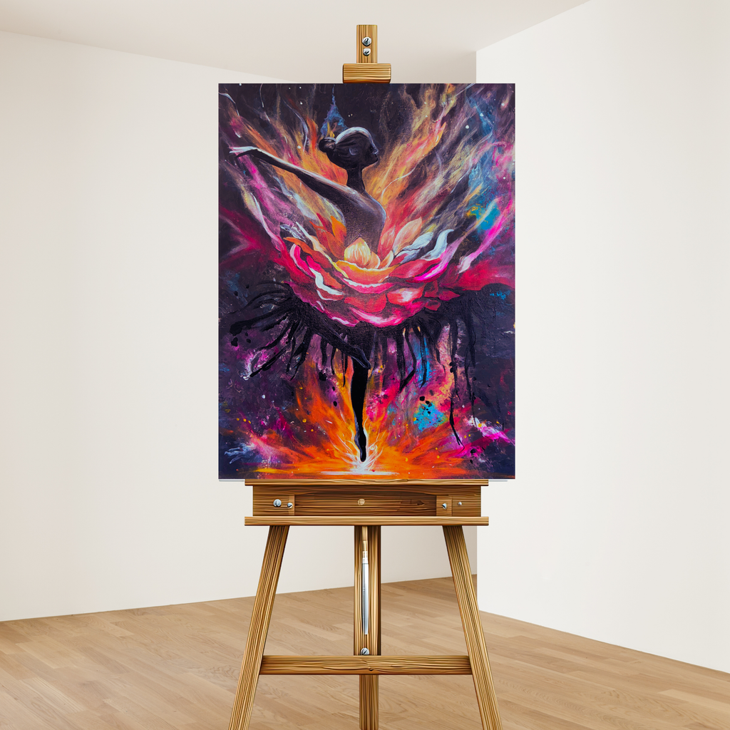 'The Reset'- Floral Ballerina emerging from the flames - Original Acrylic Painting