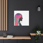 'Discovery' - Neon Drip Girl Acrylic Paint Print (Matte Canvas Wall Art) — Colorful Female Silhouette, Modern Pop Art Décor