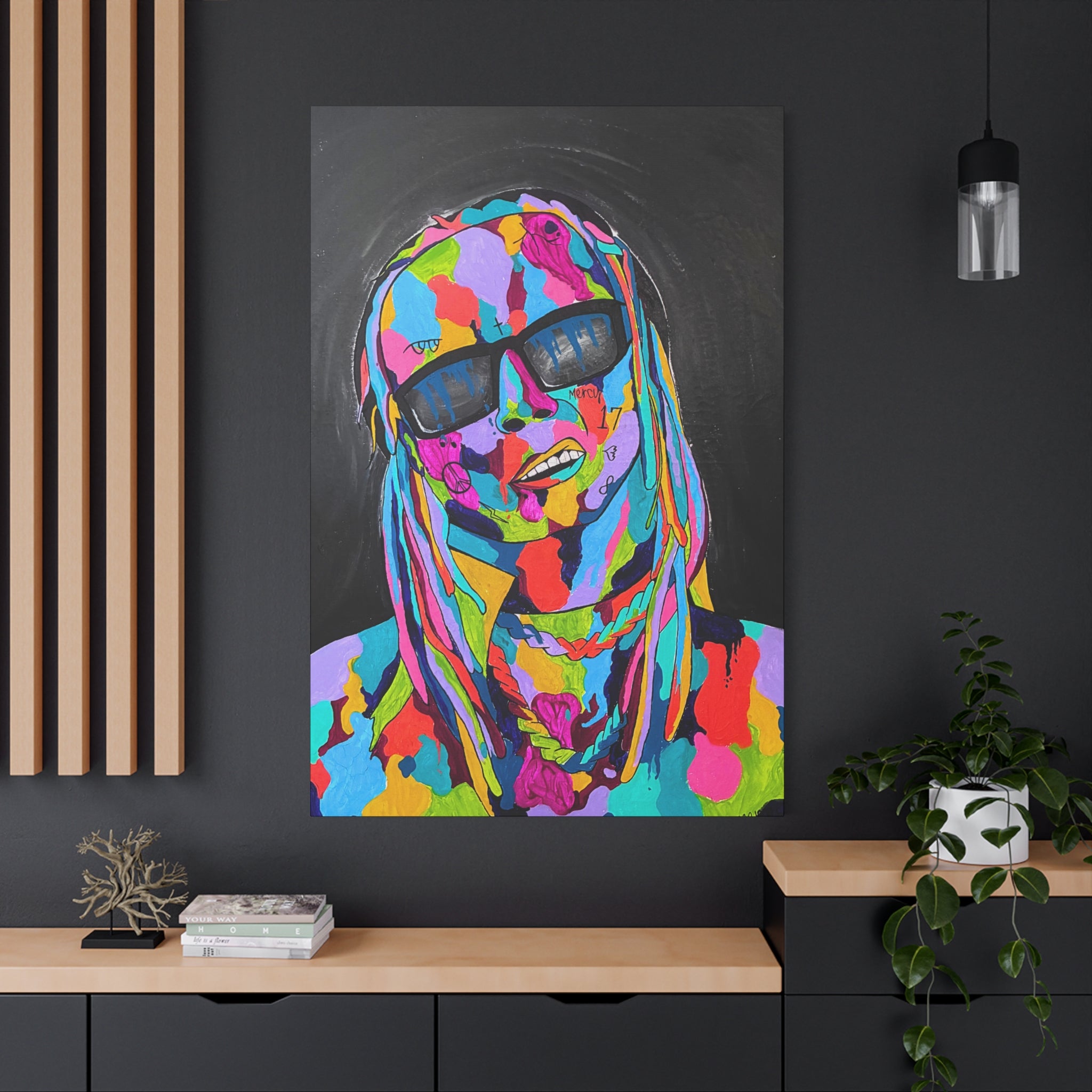 Rap Art - Lil' Wayne Urban Art Portrait Canvas — Colorful Matte Stretched Wall Art