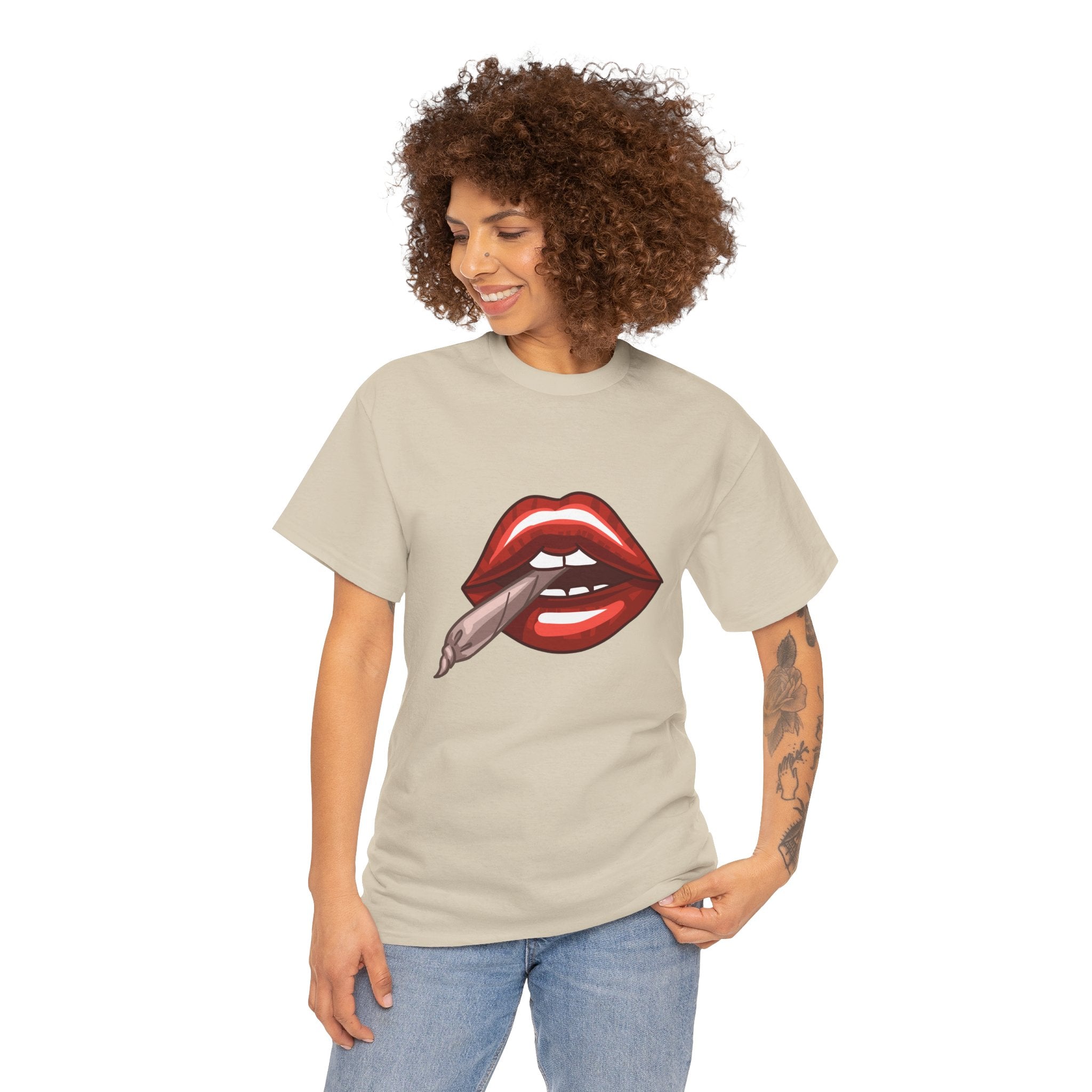 Graphic Tee — Red Lips Smoking Joint Design