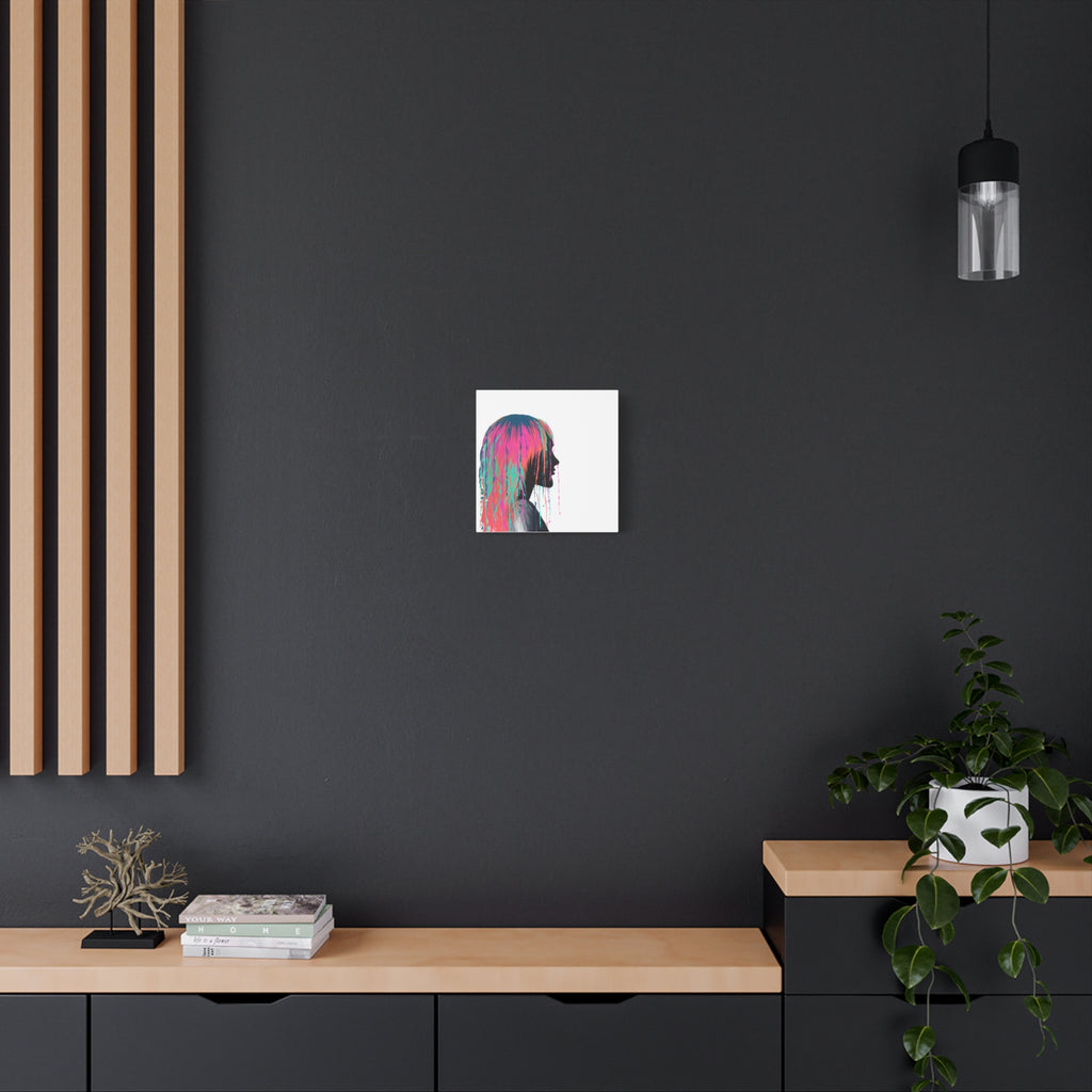 'Discovery' - Neon Drip Girl Acrylic Paint Print (Matte Canvas Wall Art) — Colorful Female Silhouette, Modern Pop Art Décor