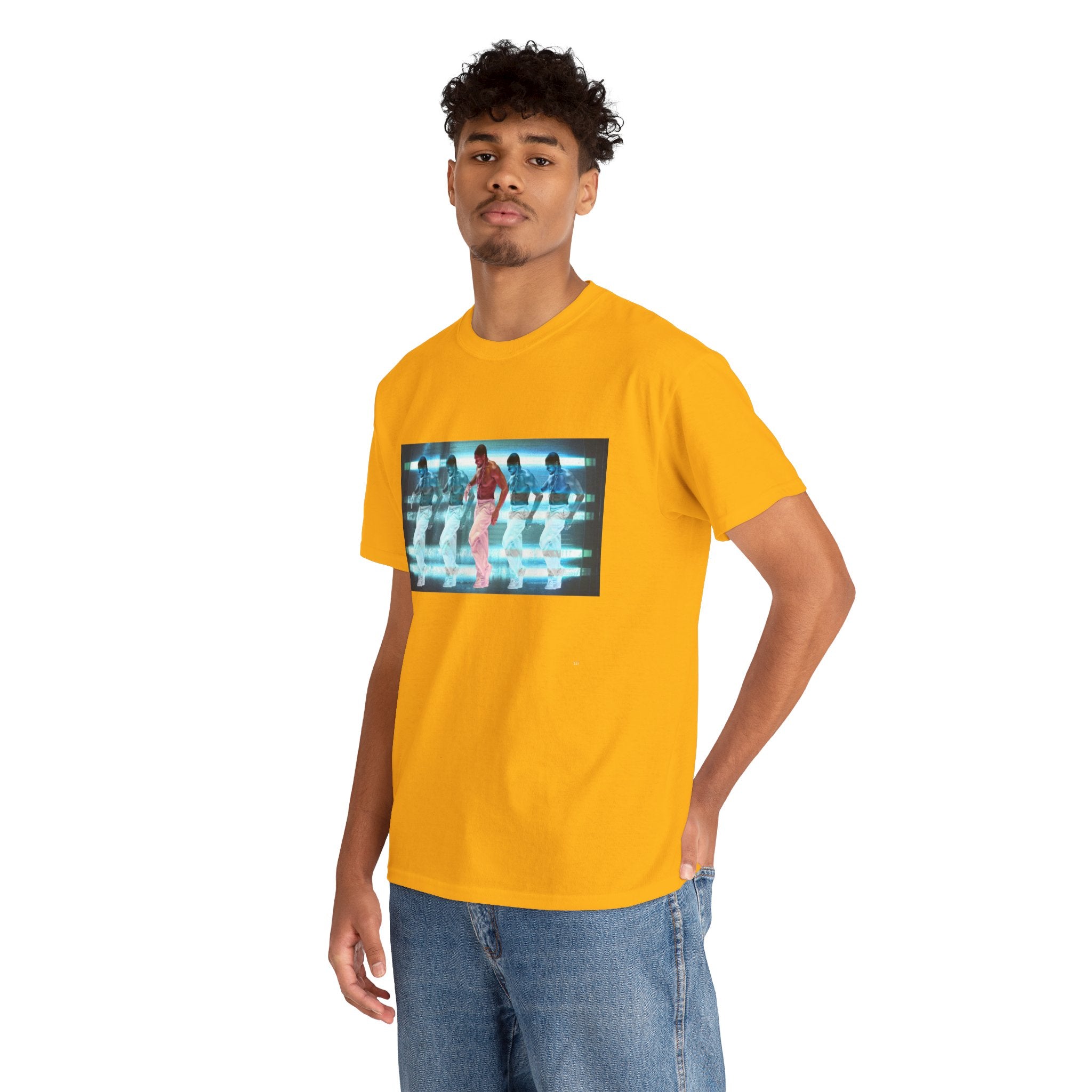 Usher Retro Dance Tee — Glitchy Neon Graphic T-Shirt