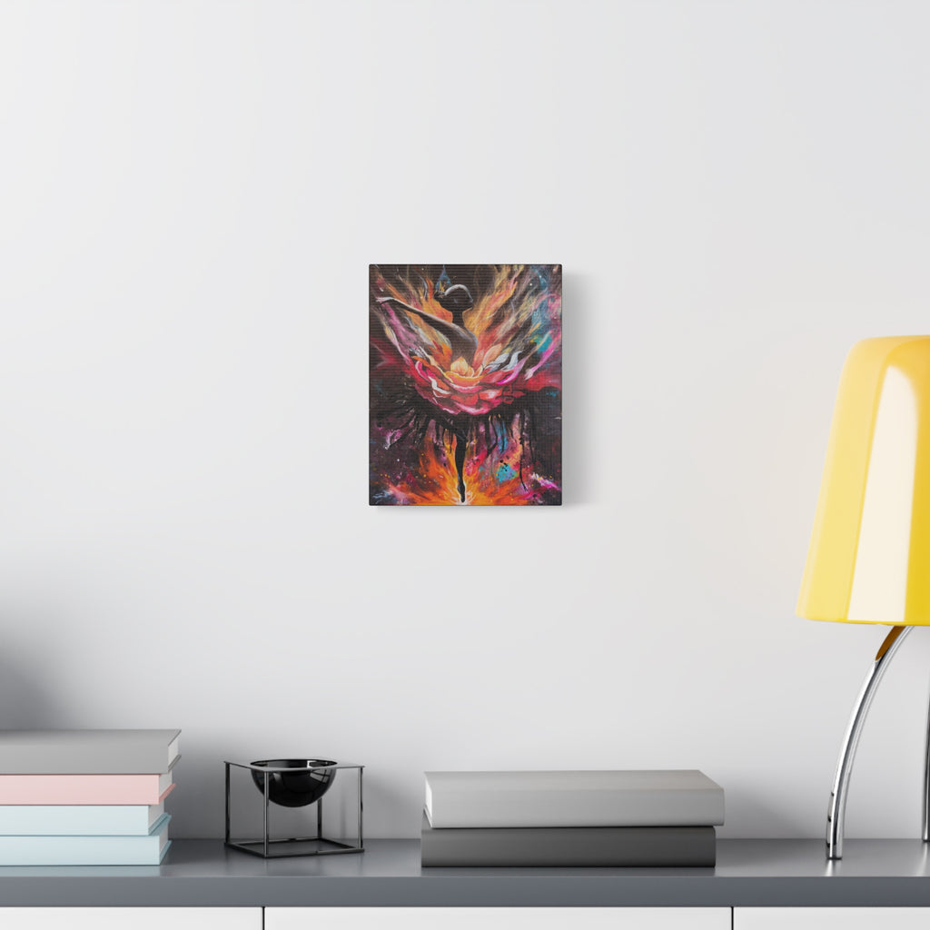 'The Reset'- Floral Ballerina emerging from the flames - Canvas Print — Vibrant Dancer Art on Matte Stretched Canvas