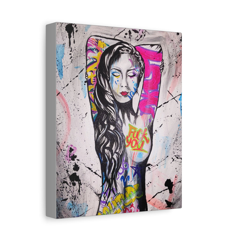 'Unlearnt' - Graffiti Portrait Matte Canvas Print — Urban Street Art Woman