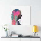 'Discovery' - Neon Drip Girl Acrylic Paint Print (Matte Canvas Wall Art) — Colorful Female Silhouette, Modern Pop Art Décor