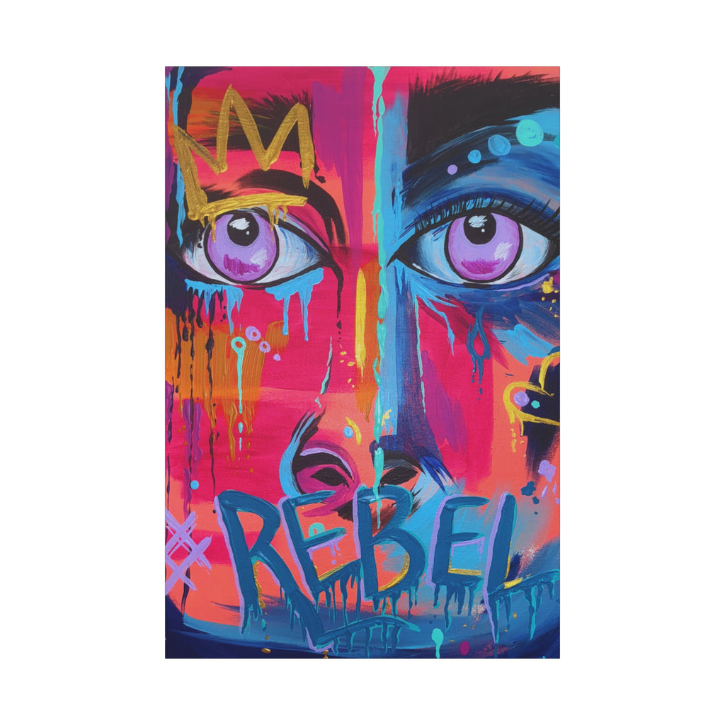'Rebel'- Hand Painted (Print) Rebel Pop Art Face Matte Stretched Canvas
