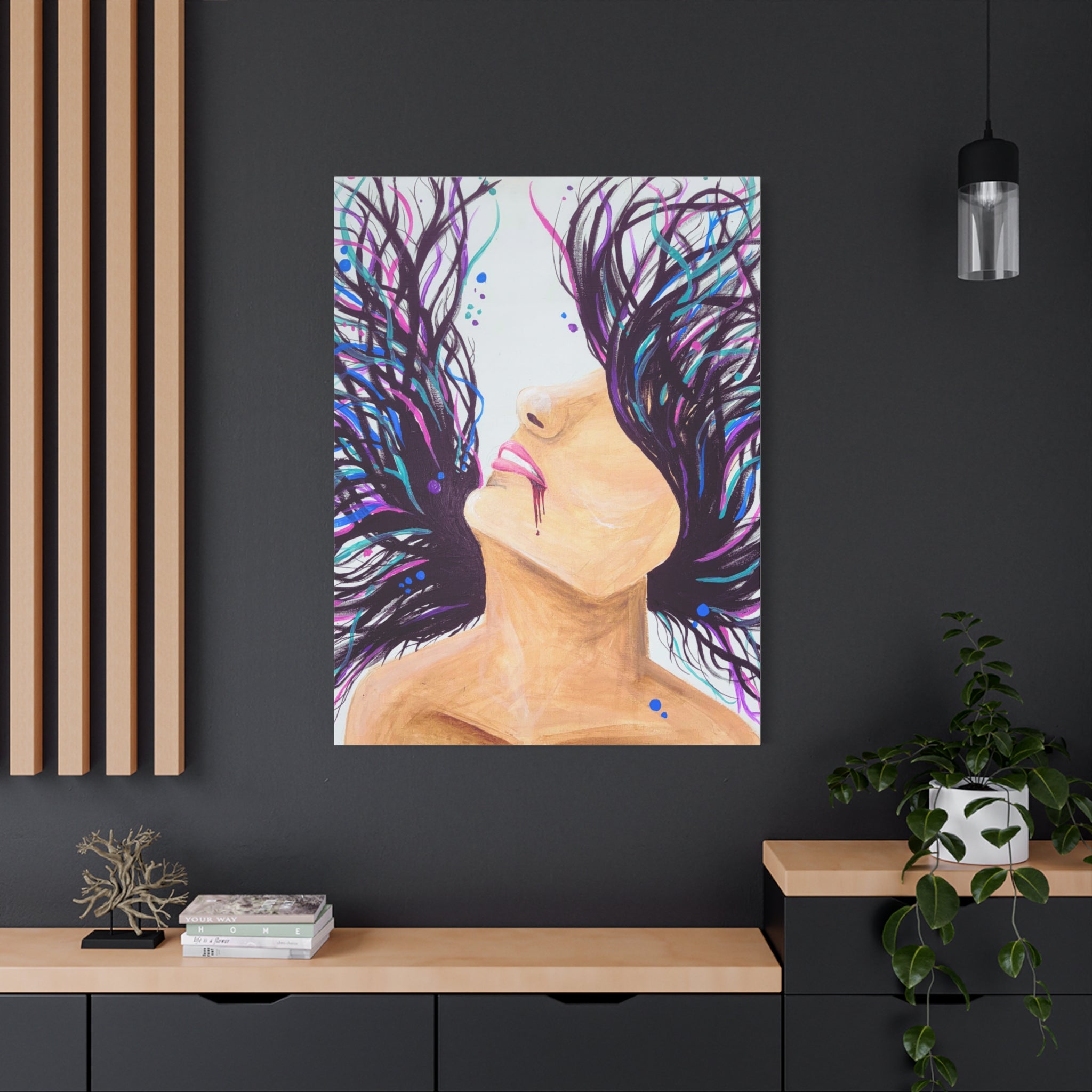 'Wild' - Surreal Woman with Flowing Hair Matte Canvas Wall Art