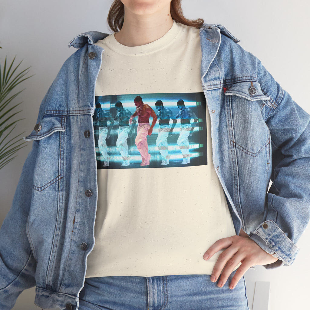 Usher Retro Dance Tee — Glitchy Neon Graphic T-Shirt