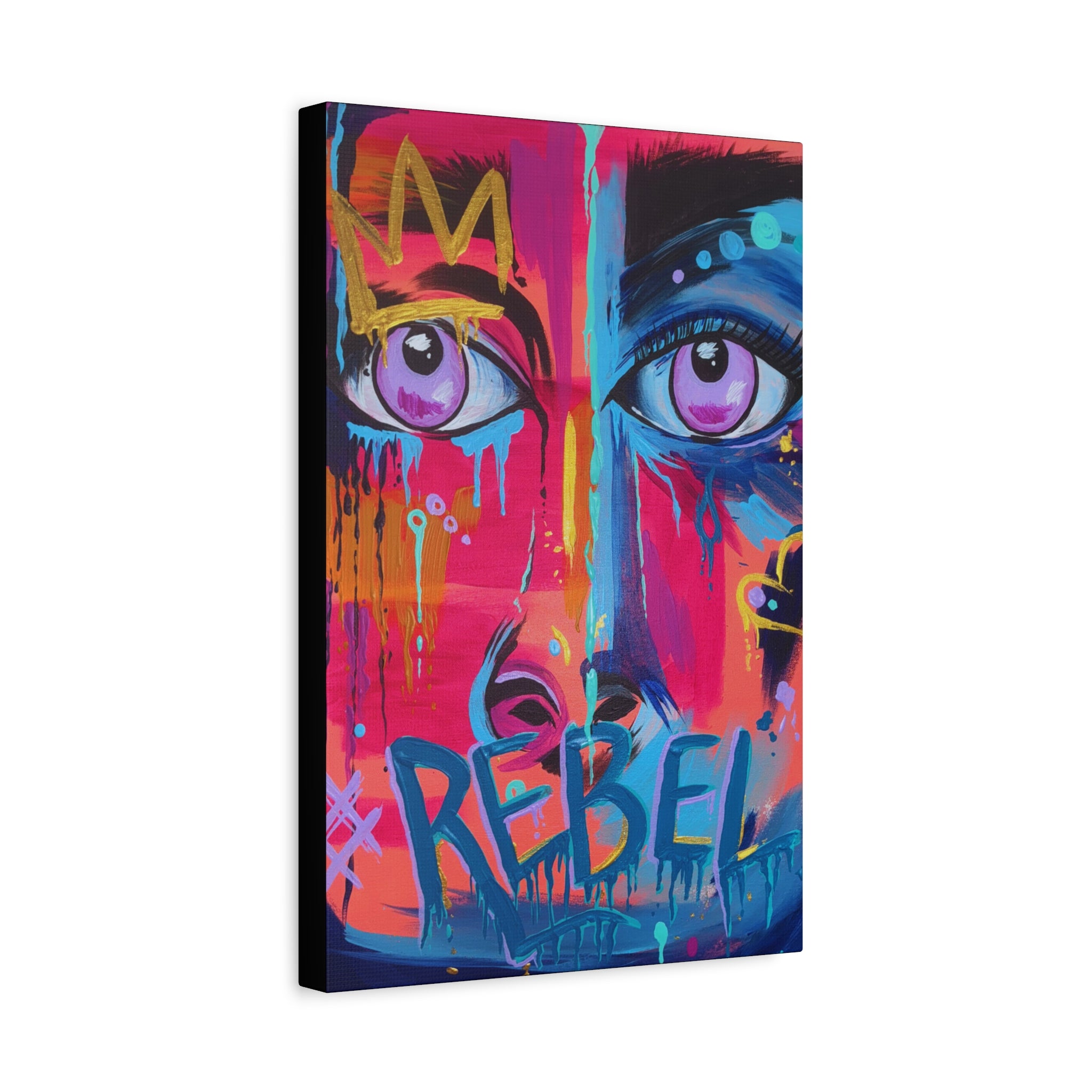 'Rebel'- Hand Painted (Print) Rebel Pop Art Face Matte Stretched Canvas