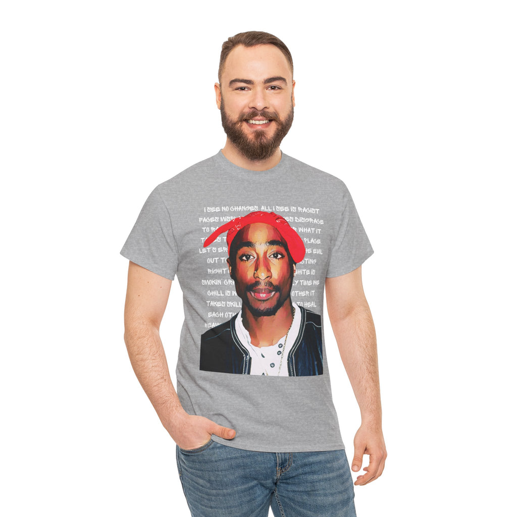 Pac Cartoon Graphic Tee with Changes Lyrics Text — Retro Streetwear T-Shirt
