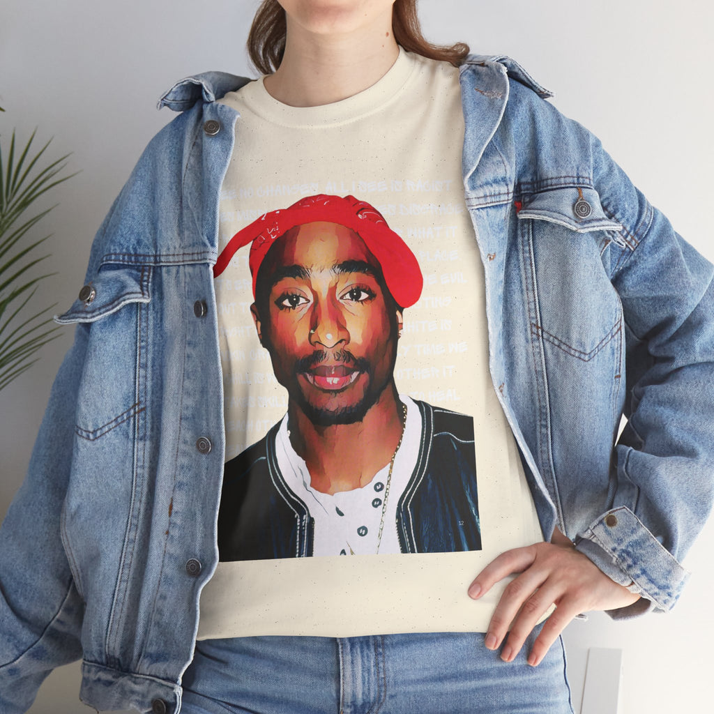 Pac Cartoon Graphic Tee with Changes Lyrics Text — Retro Streetwear T-Shirt