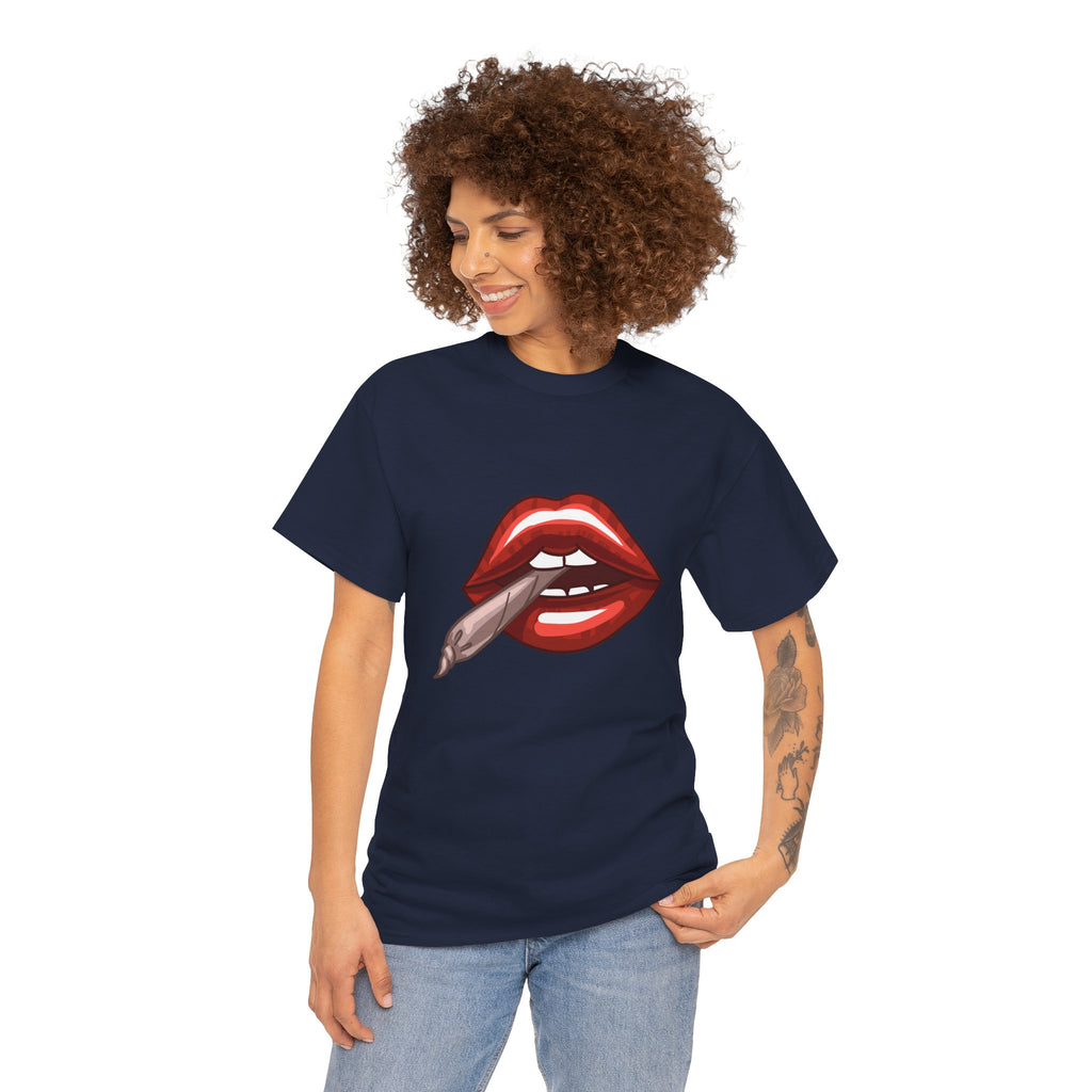 Graphic Tee — Red Lips Smoking Joint Design