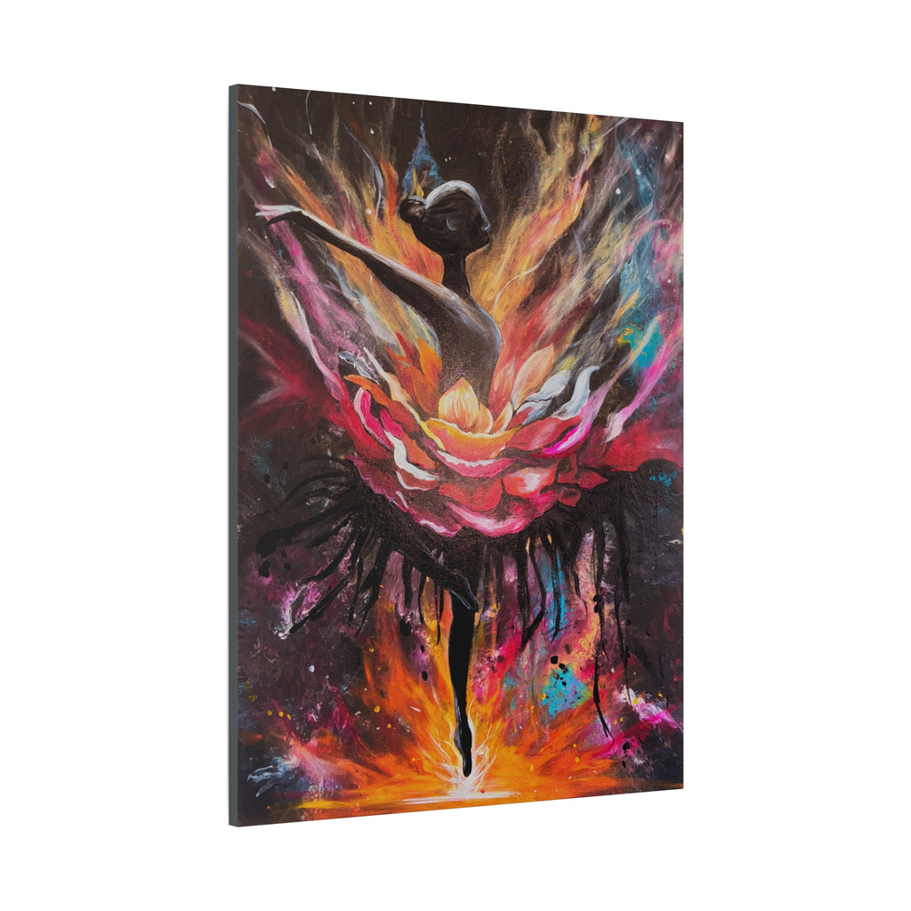 'The Reset'- Floral Ballerina emerging from the flames - Canvas Print — Vibrant Dancer Art on Matte Stretched Canvas