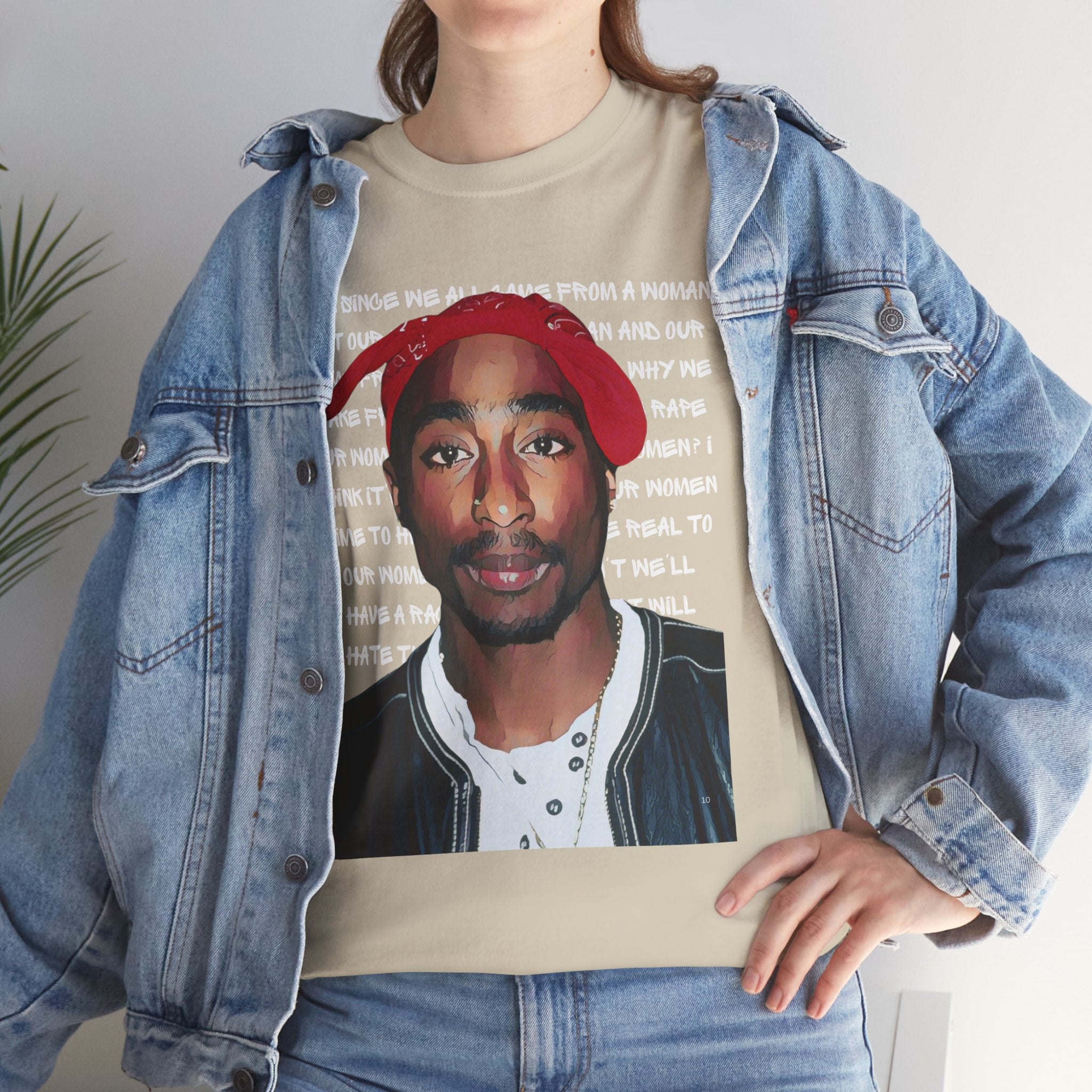 Pac Graphic Photo Tee with Keep Your Head Up Lyrics Text