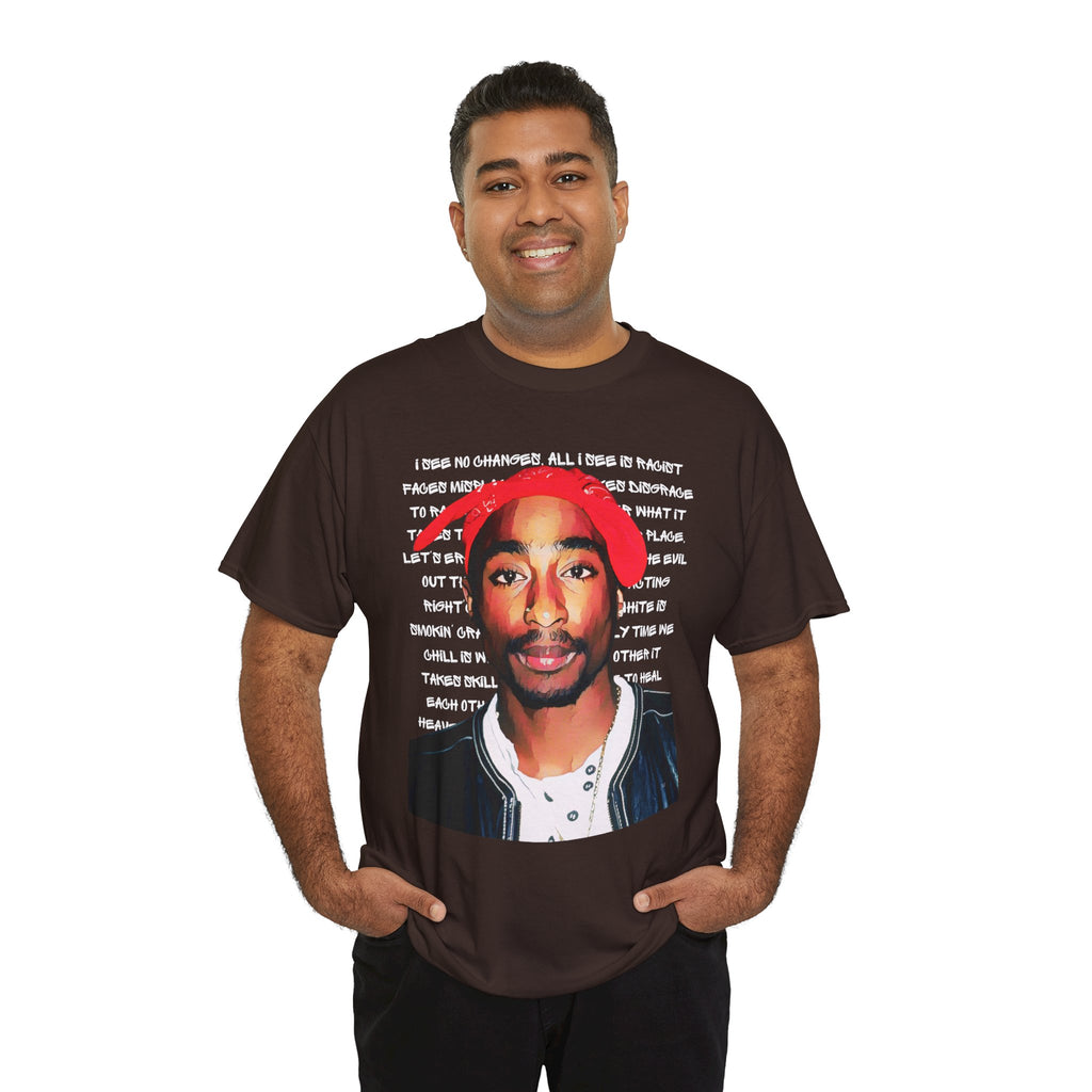 Pac Cartoon Graphic Tee with Changes Lyrics Text — Retro Streetwear T-Shirt