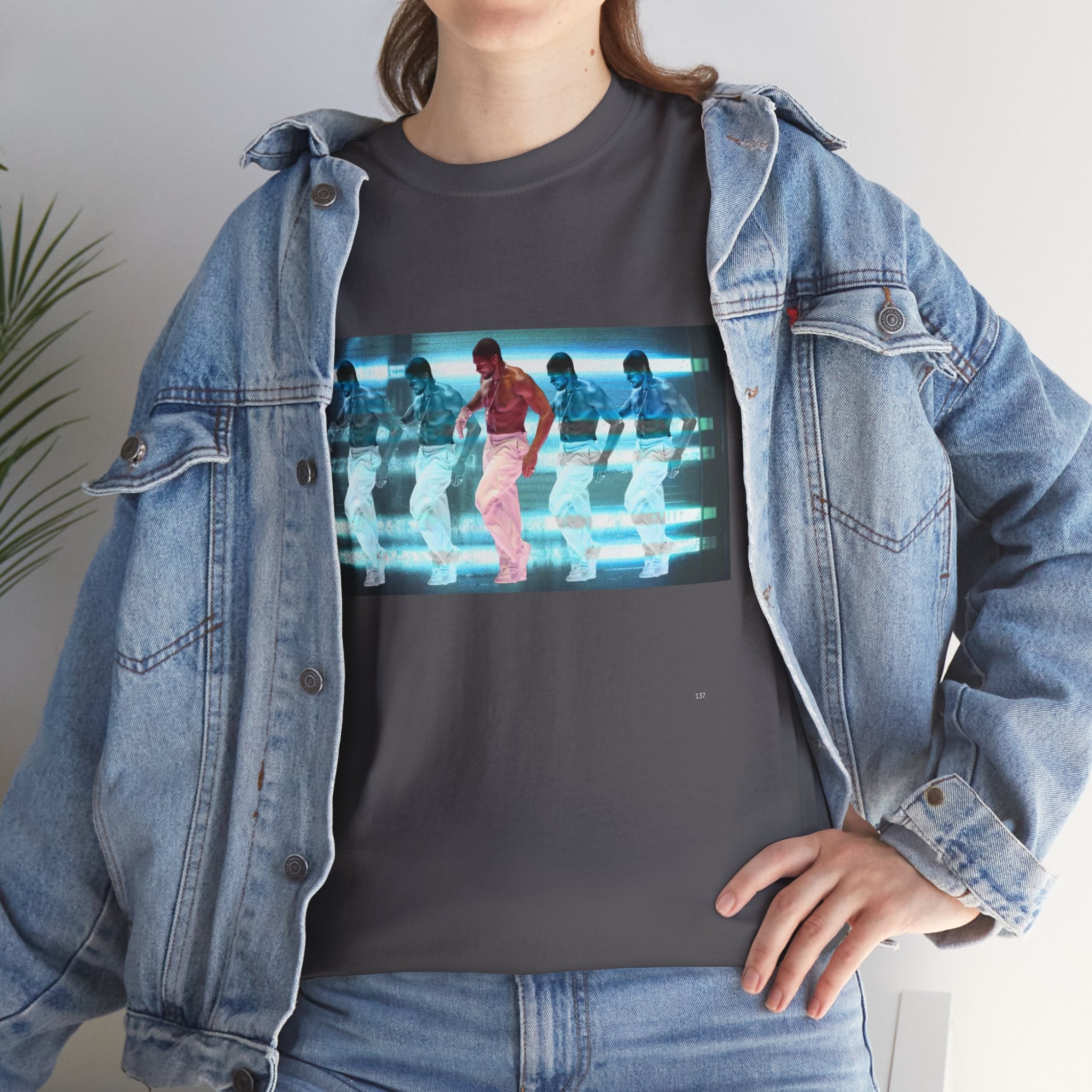 Usher Retro Dance Tee — Glitchy Neon Graphic T-Shirt