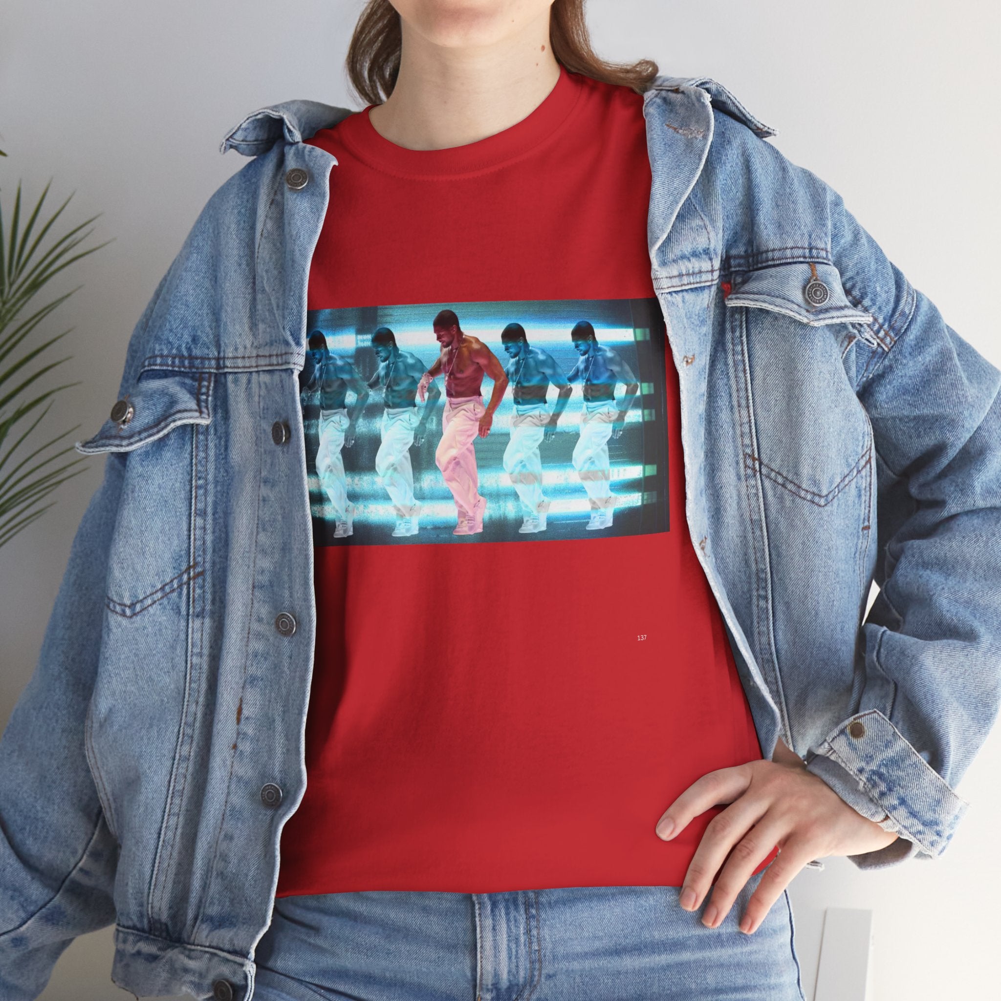 Usher Retro Dance Tee — Glitchy Neon Graphic T-Shirt