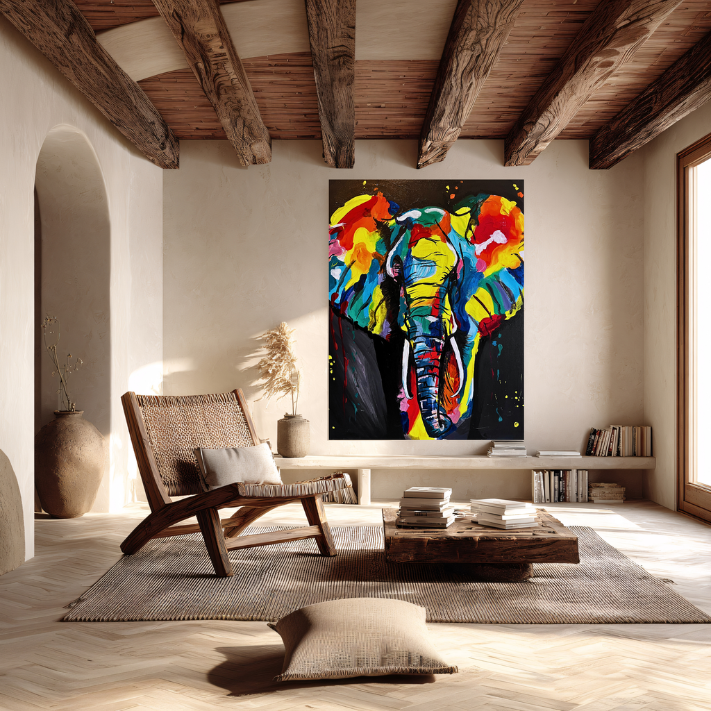 Hand-painted Colorful Elephant Canvas Wall Art — Vibrant Abstract Safari