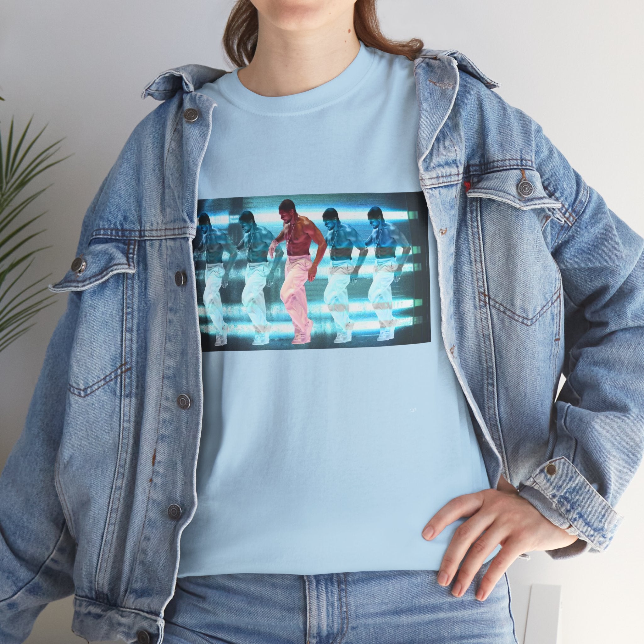 Usher Retro Dance Tee — Glitchy Neon Graphic T-Shirt