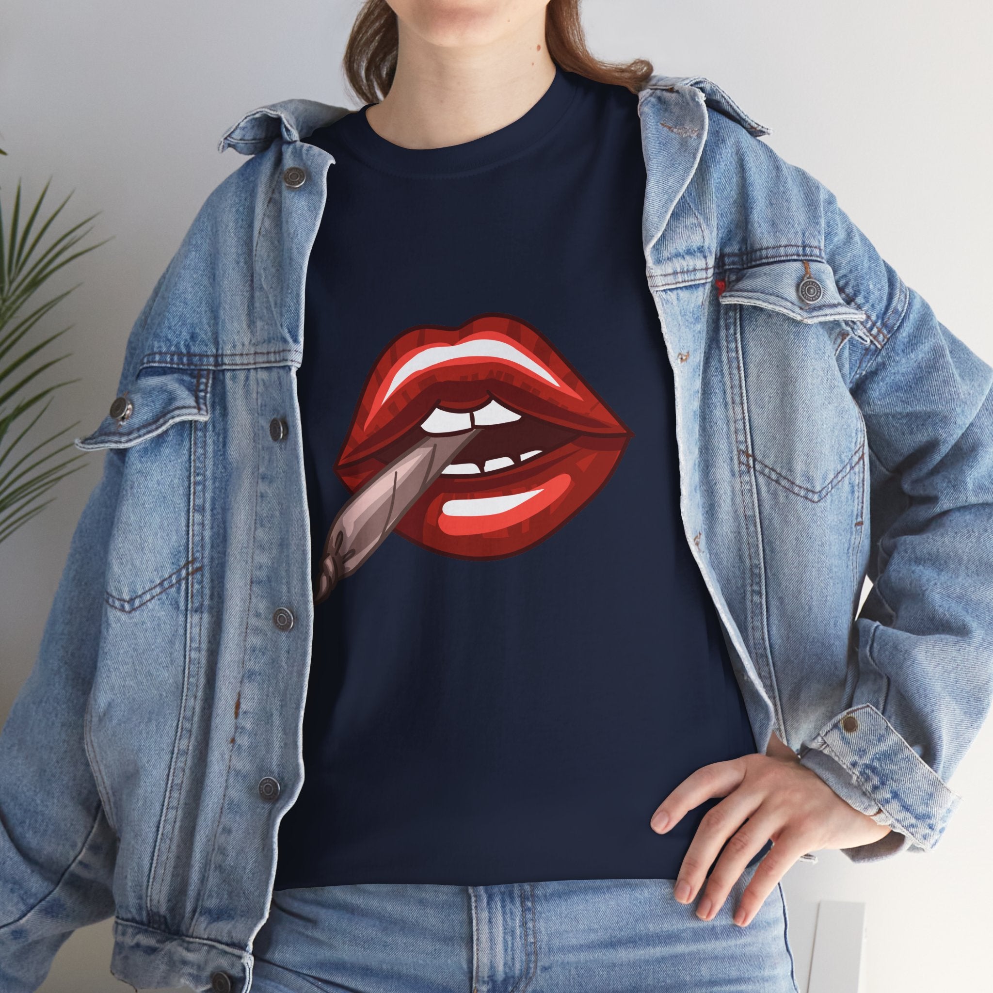 Graphic Tee — Red Lips Smoking Joint Design