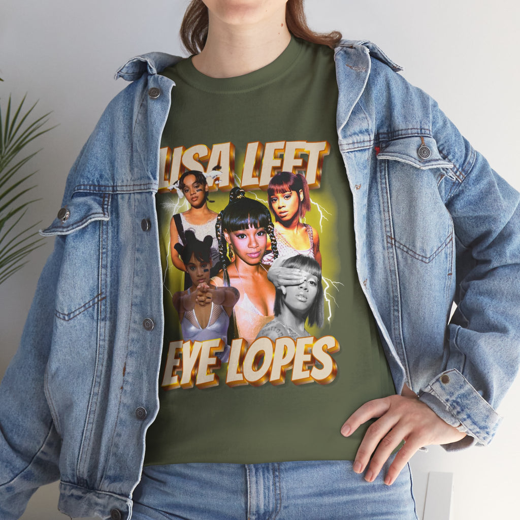 Lisa Left Eye Lopes Graphic Tee — Retro Collage Photo Design with 'Lisa Left Eve Lopes' Text