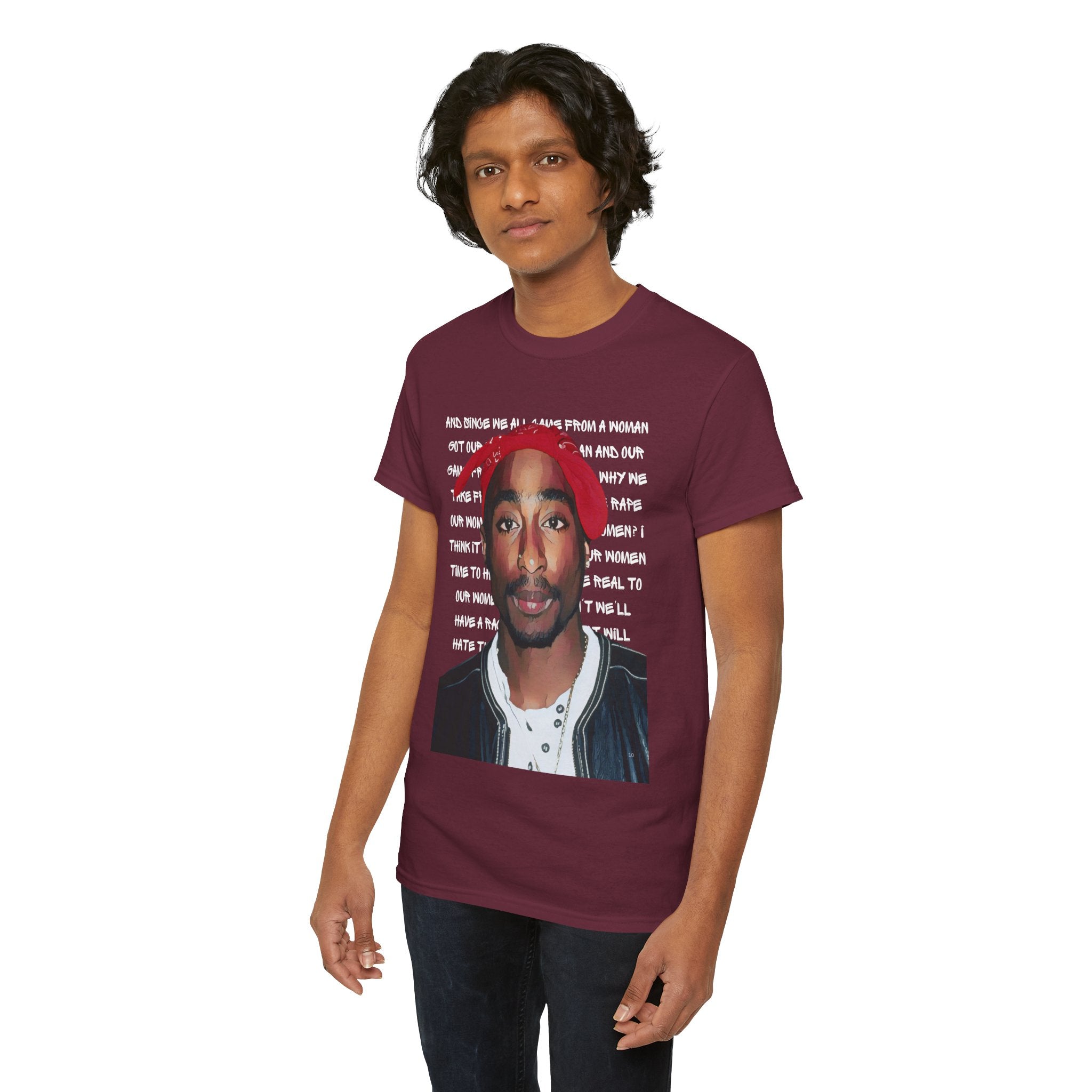 Pac Graphic Photo Tee with Keep Your Head Up Lyrics Text