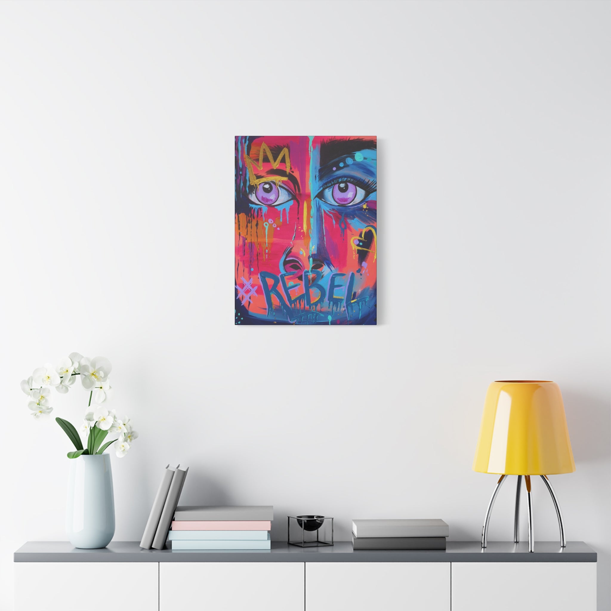 'Rebel'- Hand Painted (Print) Rebel Pop Art Face Matte Stretched Canvas
