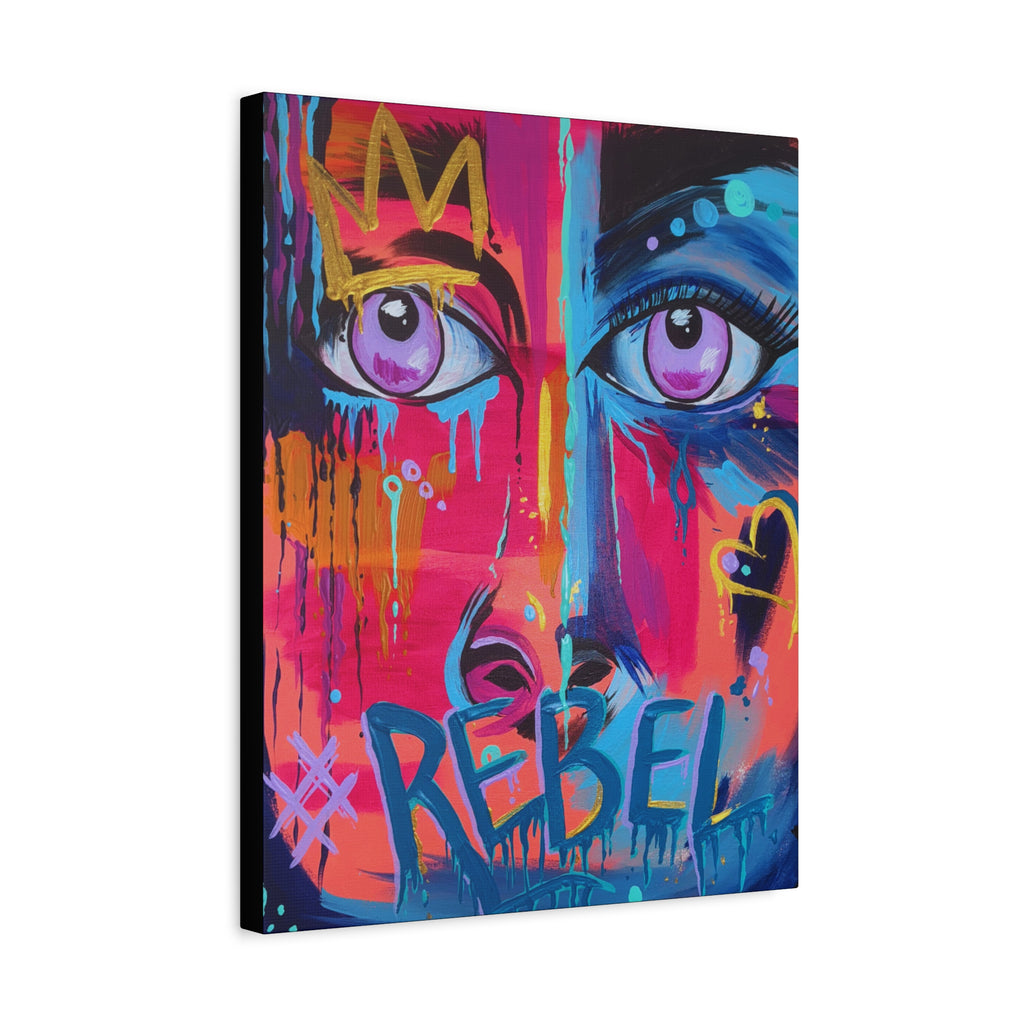 'Rebel'- Hand Painted (Print) Rebel Pop Art Face Matte Stretched Canvas