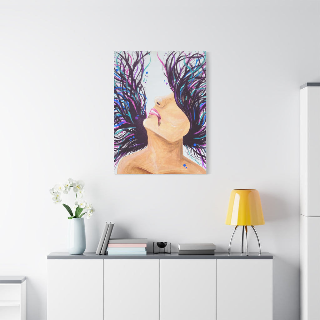 'Wild' - Surreal Woman with Flowing Hair Matte Canvas Wall Art