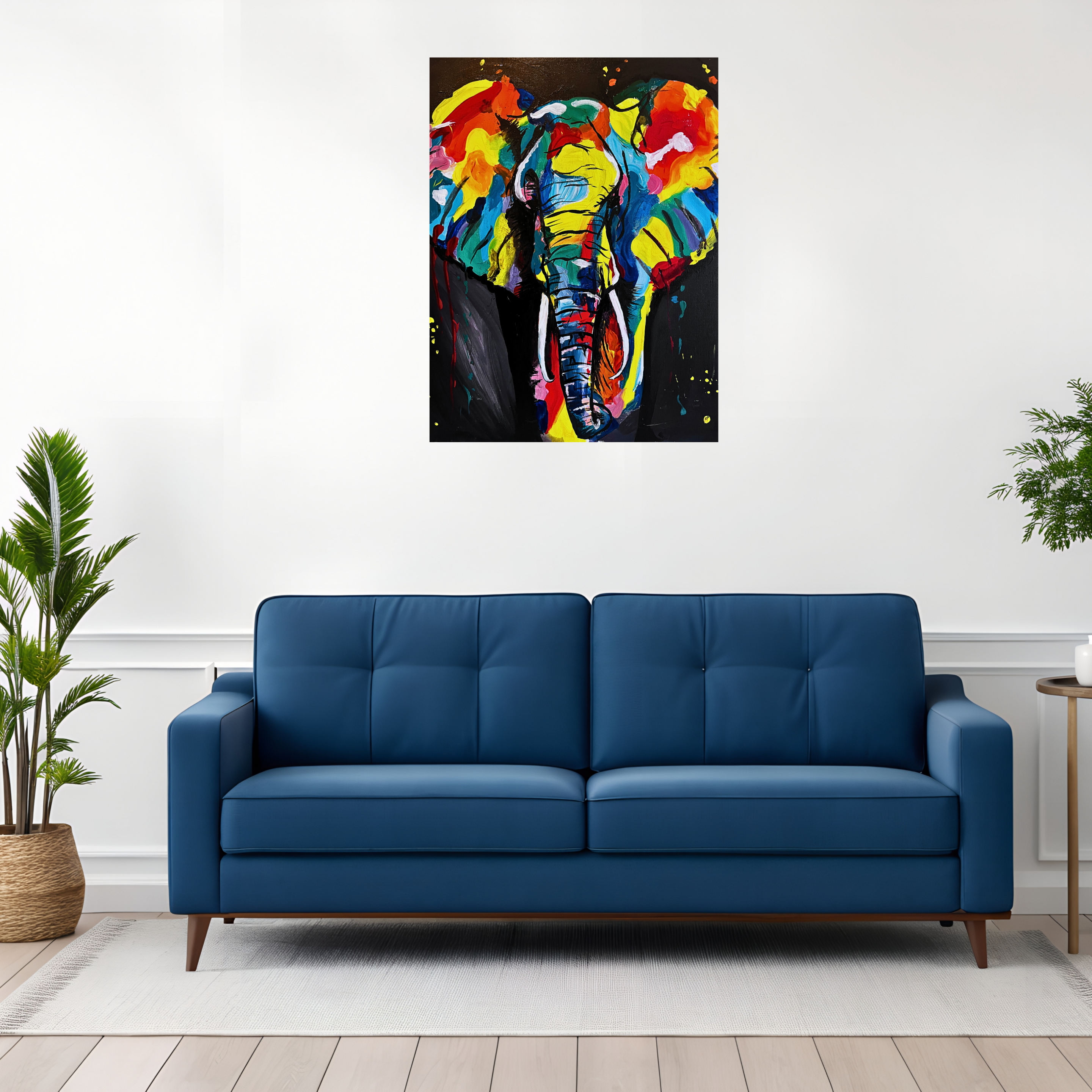 Hand-painted Colorful Elephant Canvas Wall Art — Vibrant Abstract Safari