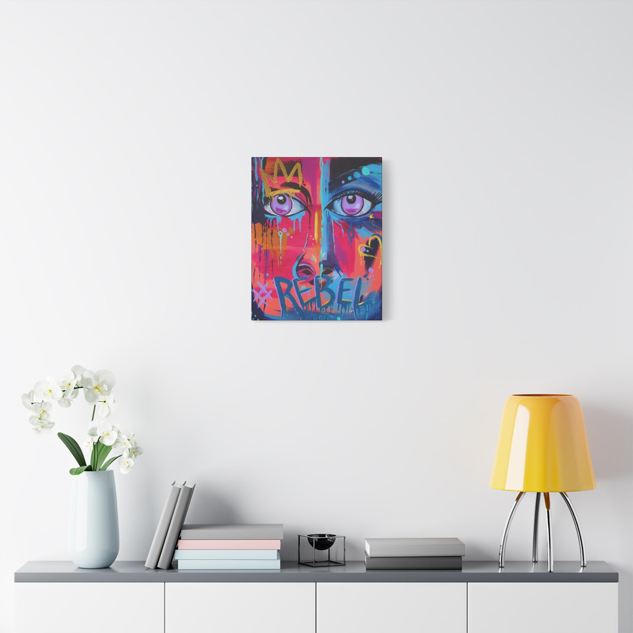 'Rebel'- Hand Painted (Print) Rebel Pop Art Face Matte Stretched Canvas
