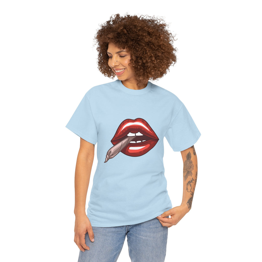 Graphic Tee — Red Lips Smoking Joint Design