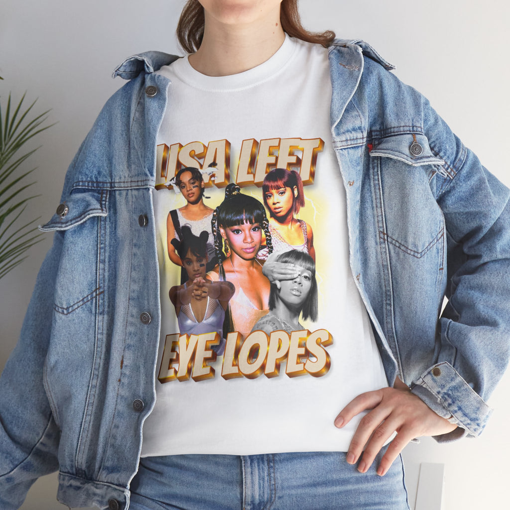 Lisa Left Eye Lopes Graphic Tee — Retro Collage Photo Design with 'Lisa Left Eve Lopes' Text