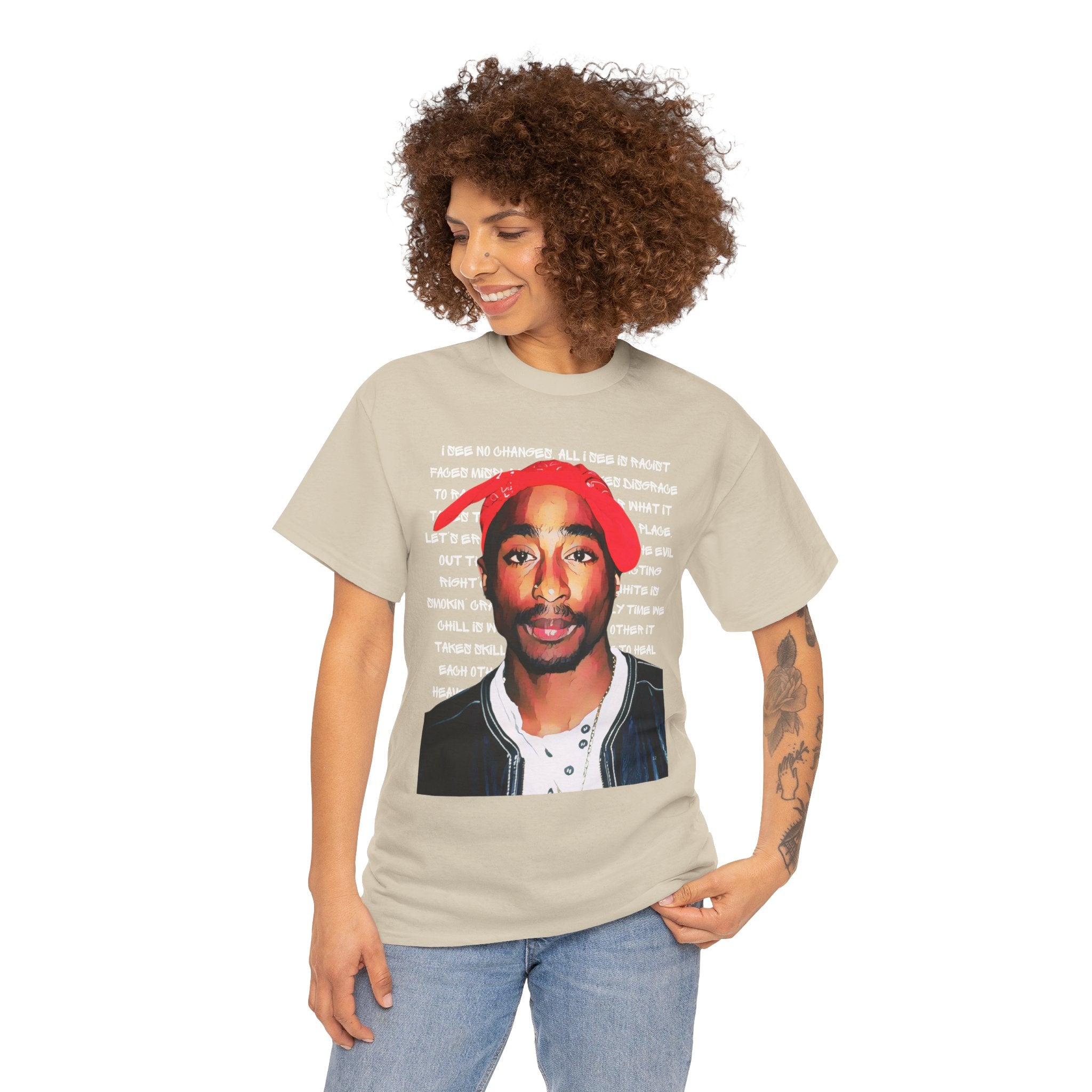 Pac Cartoon Graphic Tee with Changes Lyrics Text — Retro Streetwear T-Shirt