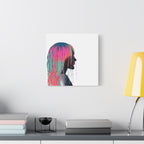 'Discovery' - Neon Drip Girl Acrylic Paint Print (Matte Canvas Wall Art) — Colorful Female Silhouette, Modern Pop Art Décor