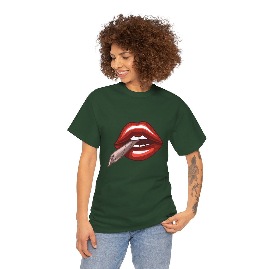 Graphic Tee — Red Lips Smoking Joint Design
