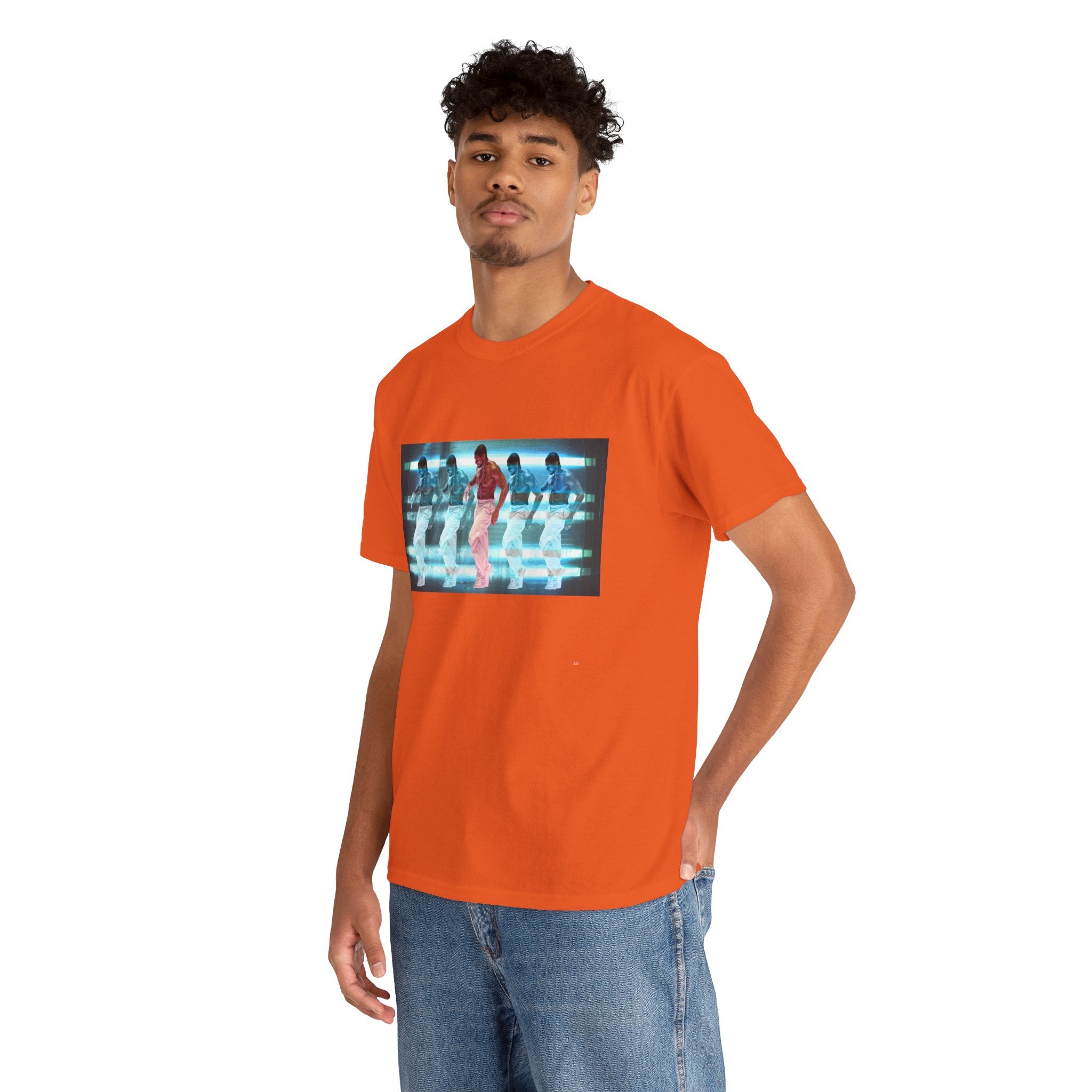 Usher Retro Dance Tee — Glitchy Neon Graphic T-Shirt