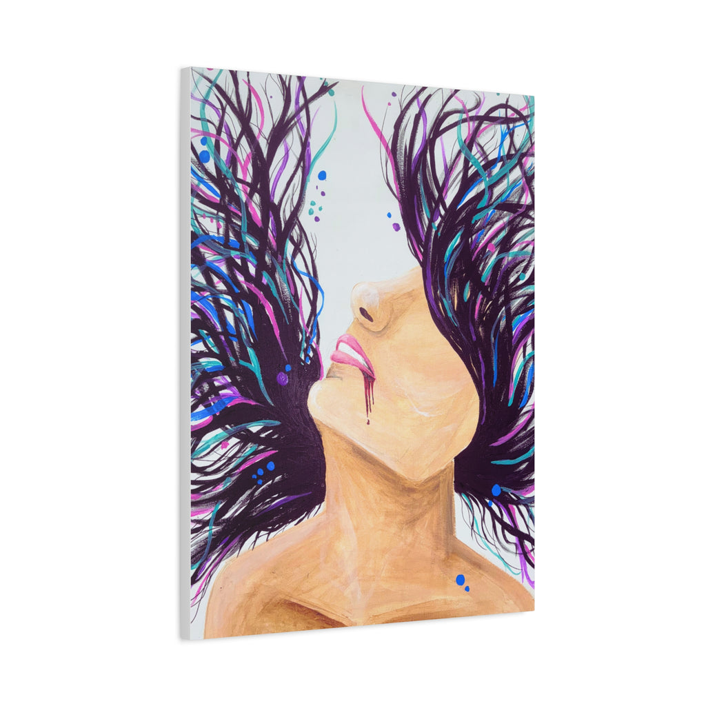 'Wild' - Surreal Woman with Flowing Hair Matte Canvas Wall Art