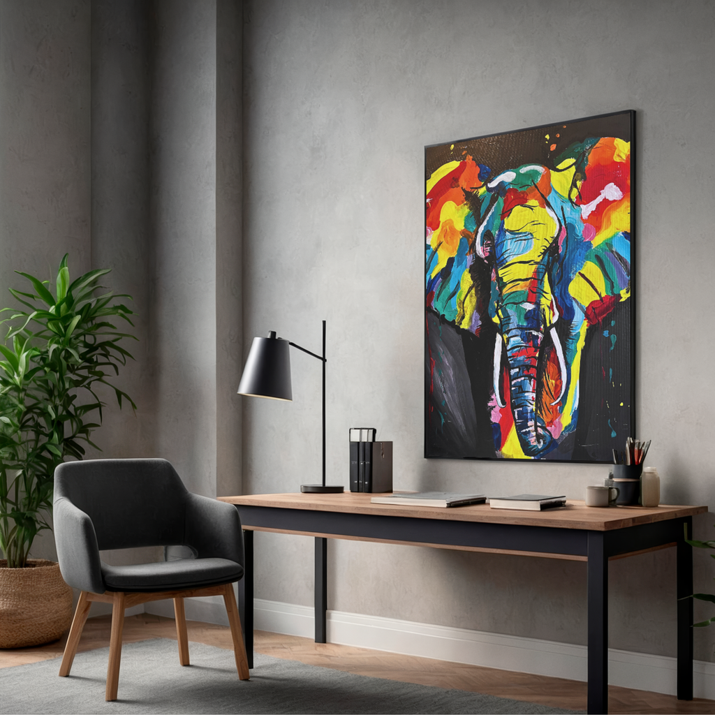 Hand-painted Colorful Elephant Canvas Wall Art — Vibrant Abstract Safari