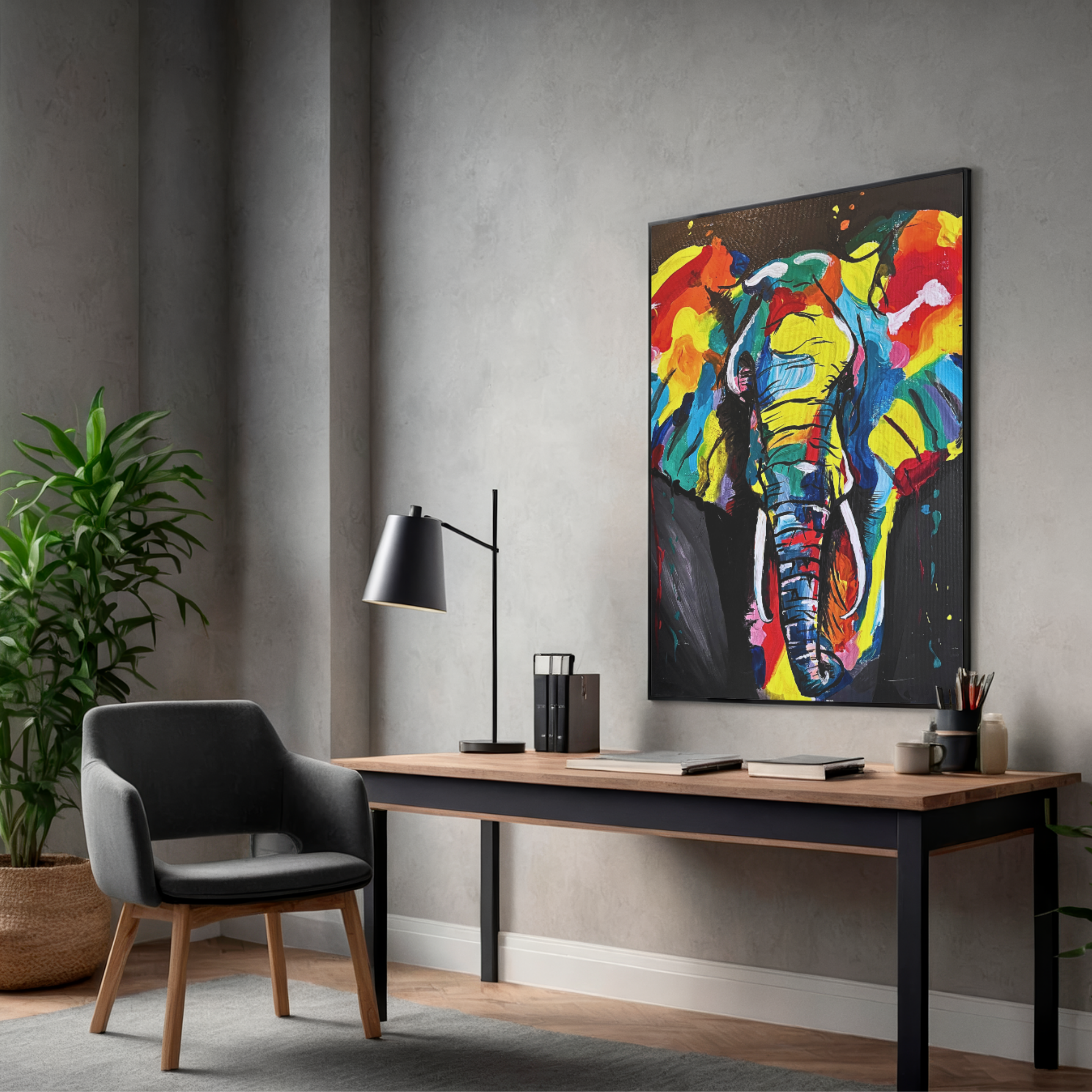 Hand-painted Colorful Elephant Canvas Wall Art — Vibrant Abstract Safari