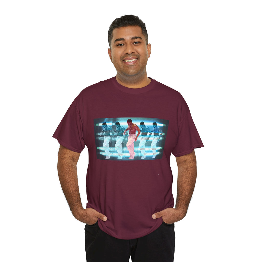 Usher Retro Dance Tee — Glitchy Neon Graphic T-Shirt