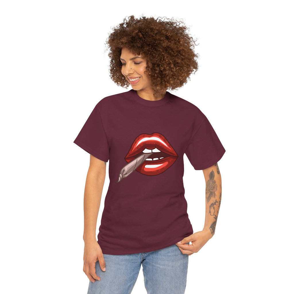 Graphic Tee — Red Lips Smoking Joint Design